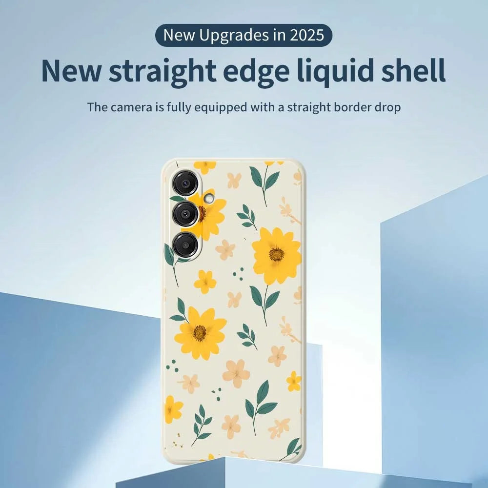 For Samsung Galaxy A16 5G  /  4G Case Yellow Floral and Leaves Pattern Printing Straight Edge TPU Phone Back Cover - Beige - 3