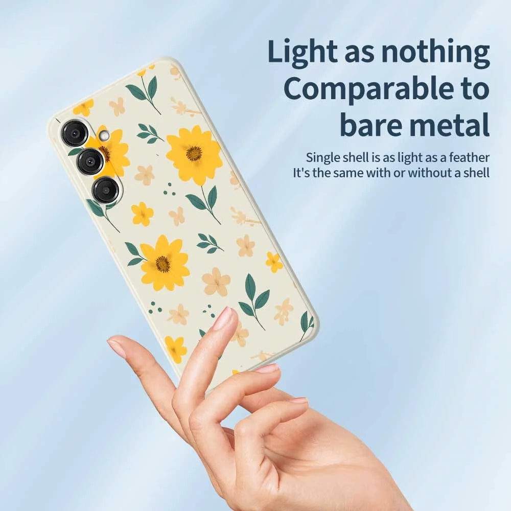 For Samsung Galaxy A16 5G  /  4G Case Yellow Floral and Leaves Pattern Printing Straight Edge TPU Phone Back Cover - Beige - 4