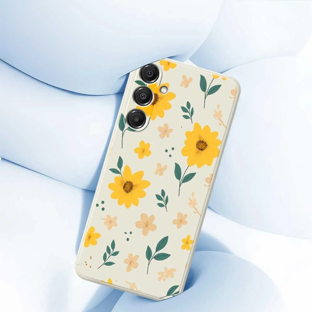 For Samsung Galaxy A16 5G  /  4G Case Yellow Floral and Leaves Pattern Printing Straight Edge TPU Phone Back Cover - Beige - 5