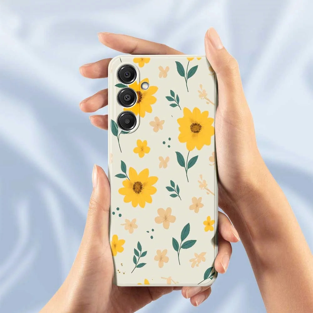 For Samsung Galaxy A16 5G  /  4G Case Yellow Floral and Leaves Pattern Printing Straight Edge TPU Phone Back Cover - Beige - 6