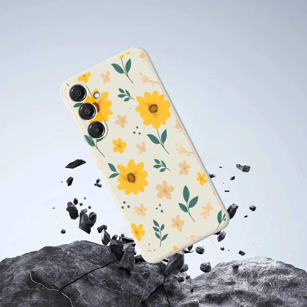 For Samsung Galaxy A16 5G  /  4G Case Yellow Floral and Leaves Pattern Printing Straight Edge TPU Phone Back Cover - Beige - 7