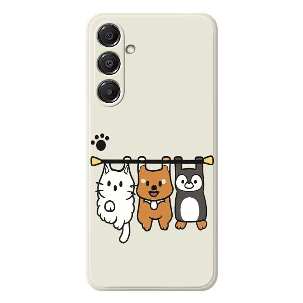 For Samsung Galaxy A16 5G  /  4G Case Three Animal Dolls Pattern Printing Straight Edge TPU Phone Back Cover - Beige - 1