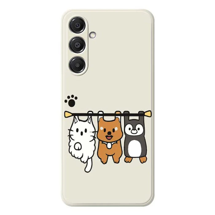For Samsung Galaxy A16 5G  /  4G Case Three Animal Dolls Pattern Printing Straight Edge TPU Phone Back Cover - Beige - 1