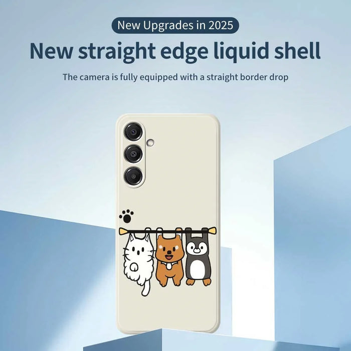 For Samsung Galaxy A16 5G  /  4G Case Three Animal Dolls Pattern Printing Straight Edge TPU Phone Back Cover - Beige - 3