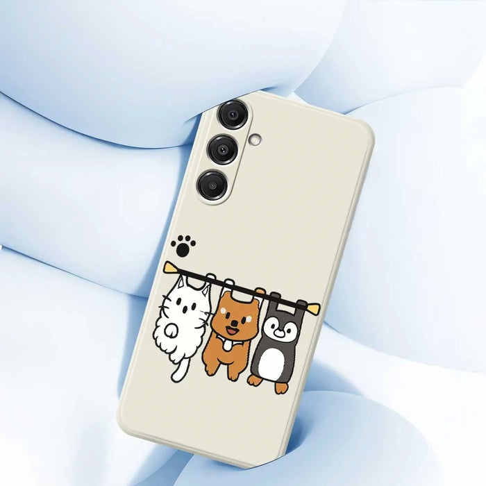 For Samsung Galaxy A16 5G  /  4G Case Three Animal Dolls Pattern Printing Straight Edge TPU Phone Back Cover - Beige - 5