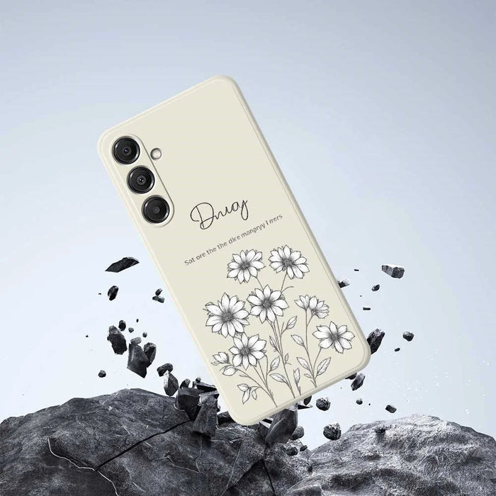 For Samsung Galaxy A16 5G  /  4G Case Sketch Flowers Pattern Printing Straight Edge TPU Phone Back Cover - Beige - 7