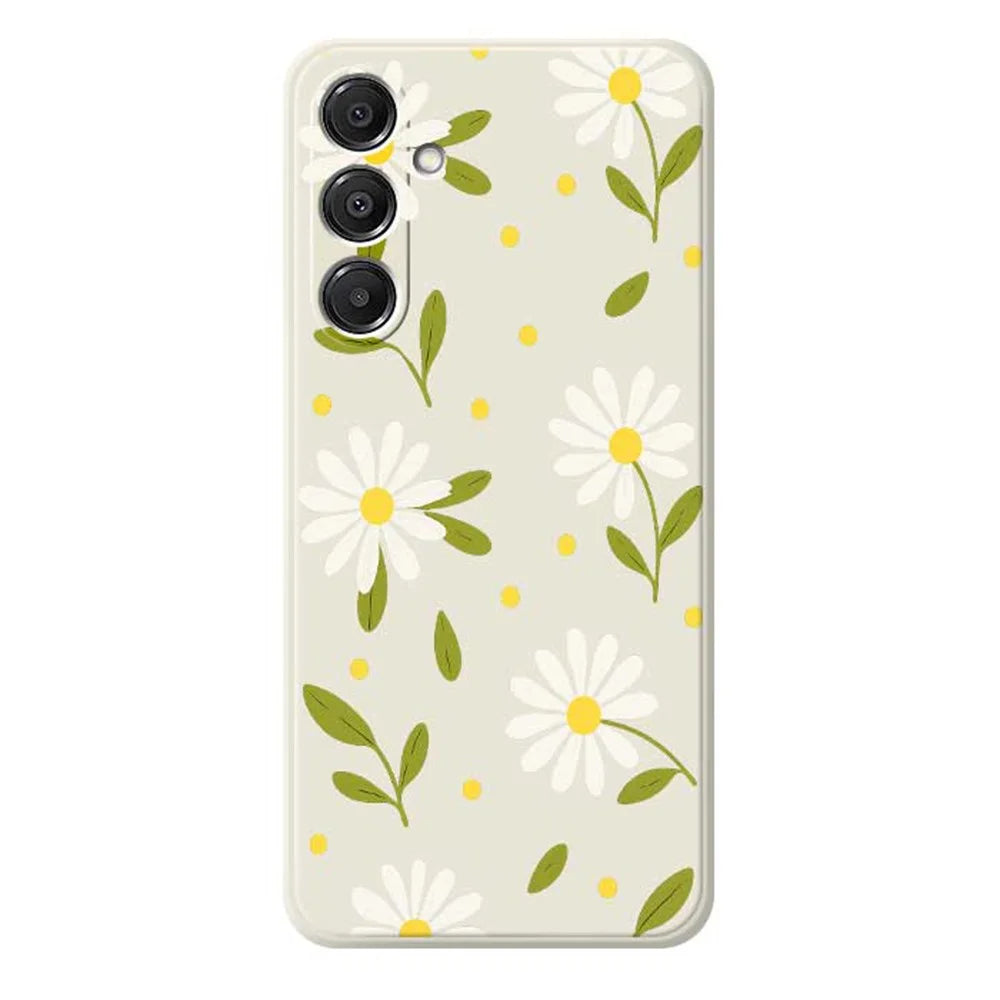 For Samsung Galaxy A16 5G  /  4G Case White Flowers Green Leaves Pattern Printing Straight Edge TPU Phone Back Cover - Beige - 1
