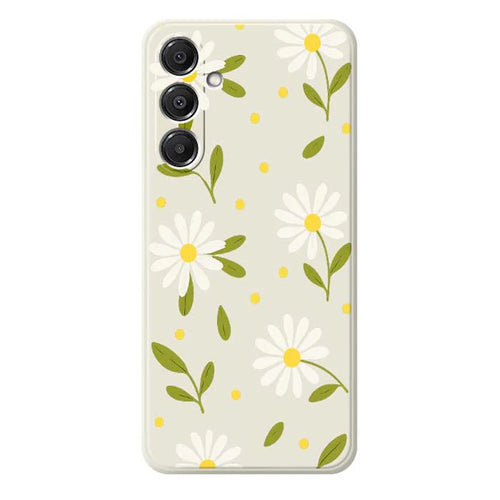 For Samsung Galaxy A16 5G  /  4G Case White Flowers Green Leaves Pattern Printing Straight Edge TPU Phone Back Cover - Beige - 1