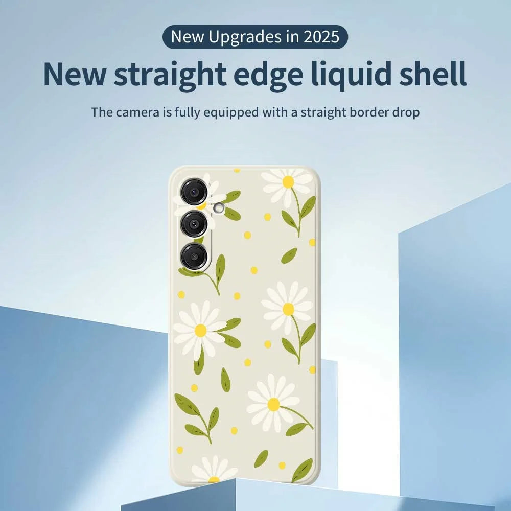 For Samsung Galaxy A16 5G  /  4G Case White Flowers Green Leaves Pattern Printing Straight Edge TPU Phone Back Cover - Beige - 3