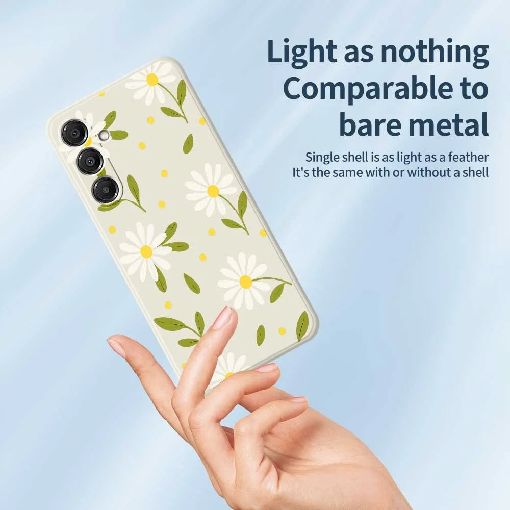 For Samsung Galaxy A16 5G  /  4G Case White Flowers Green Leaves Pattern Printing Straight Edge TPU Phone Back Cover - Beige - 4