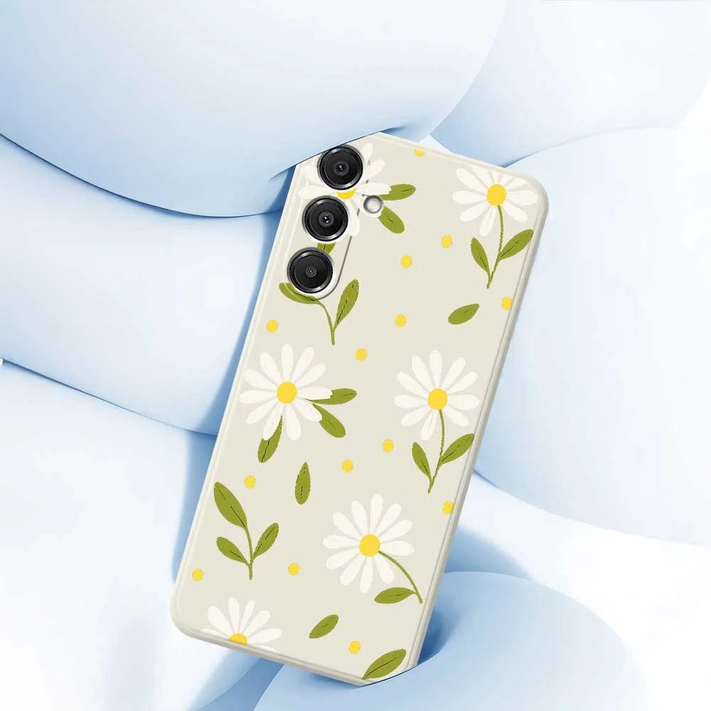 For Samsung Galaxy A16 5G  /  4G Case White Flowers Green Leaves Pattern Printing Straight Edge TPU Phone Back Cover - Beige - 5