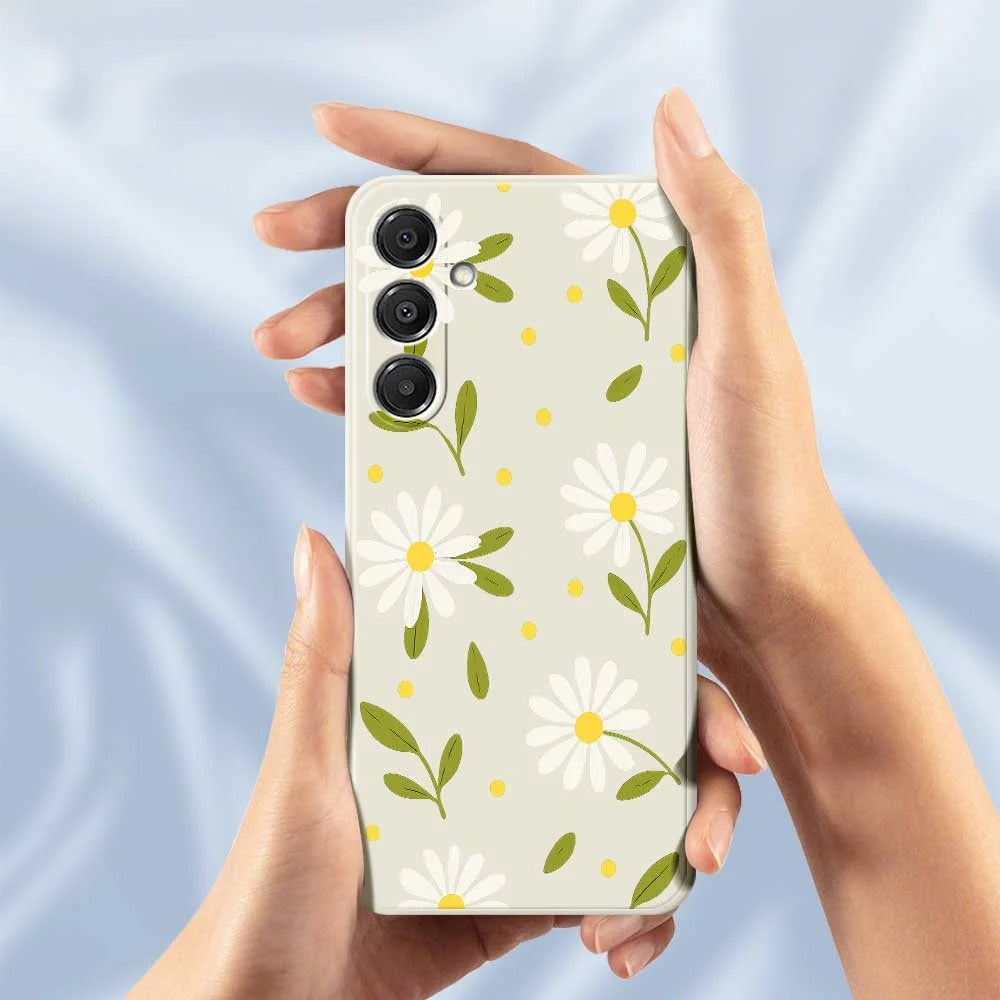 For Samsung Galaxy A16 5G  /  4G Case White Flowers Green Leaves Pattern Printing Straight Edge TPU Phone Back Cover - Beige - 6