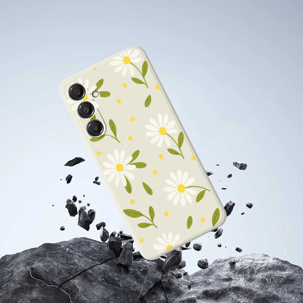 For Samsung Galaxy A16 5G  /  4G Case White Flowers Green Leaves Pattern Printing Straight Edge TPU Phone Back Cover - Beige - 7