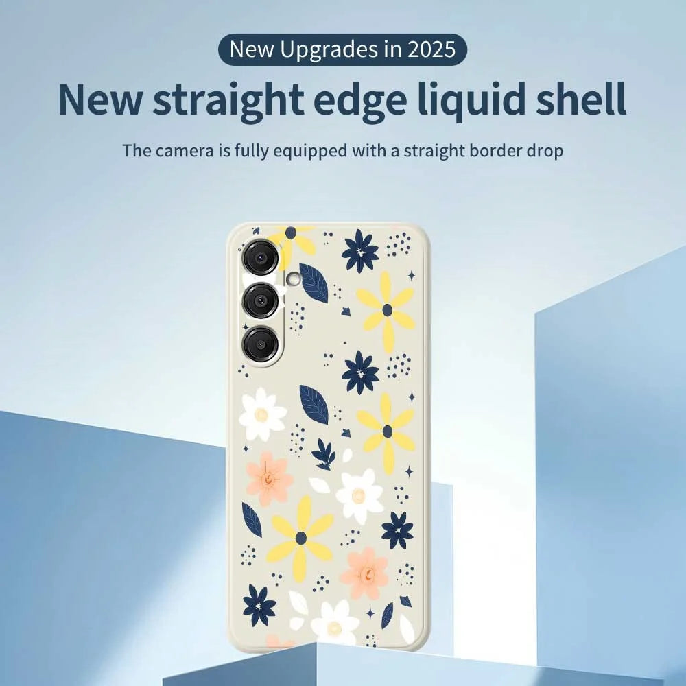 For Samsung Galaxy A16 5G  /  4G Case Colorful Floral Blue Leaves Pattern Printing Straight Edge TPU Phone Back Cover - Beige - 3