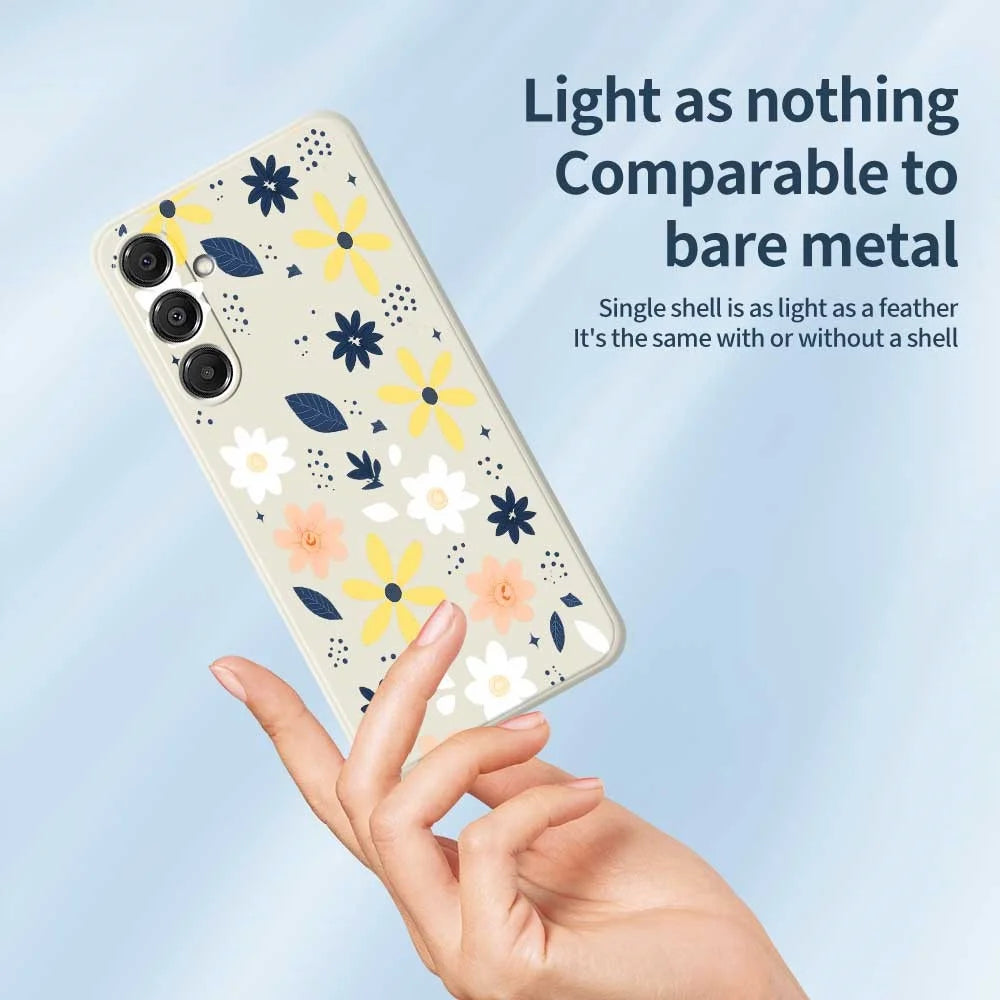 For Samsung Galaxy A16 5G  /  4G Case Colorful Floral Blue Leaves Pattern Printing Straight Edge TPU Phone Back Cover - Beige - 4
