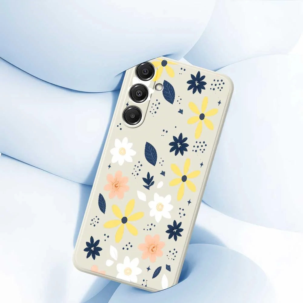 For Samsung Galaxy A16 5G  /  4G Case Colorful Floral Blue Leaves Pattern Printing Straight Edge TPU Phone Back Cover - Beige - 5