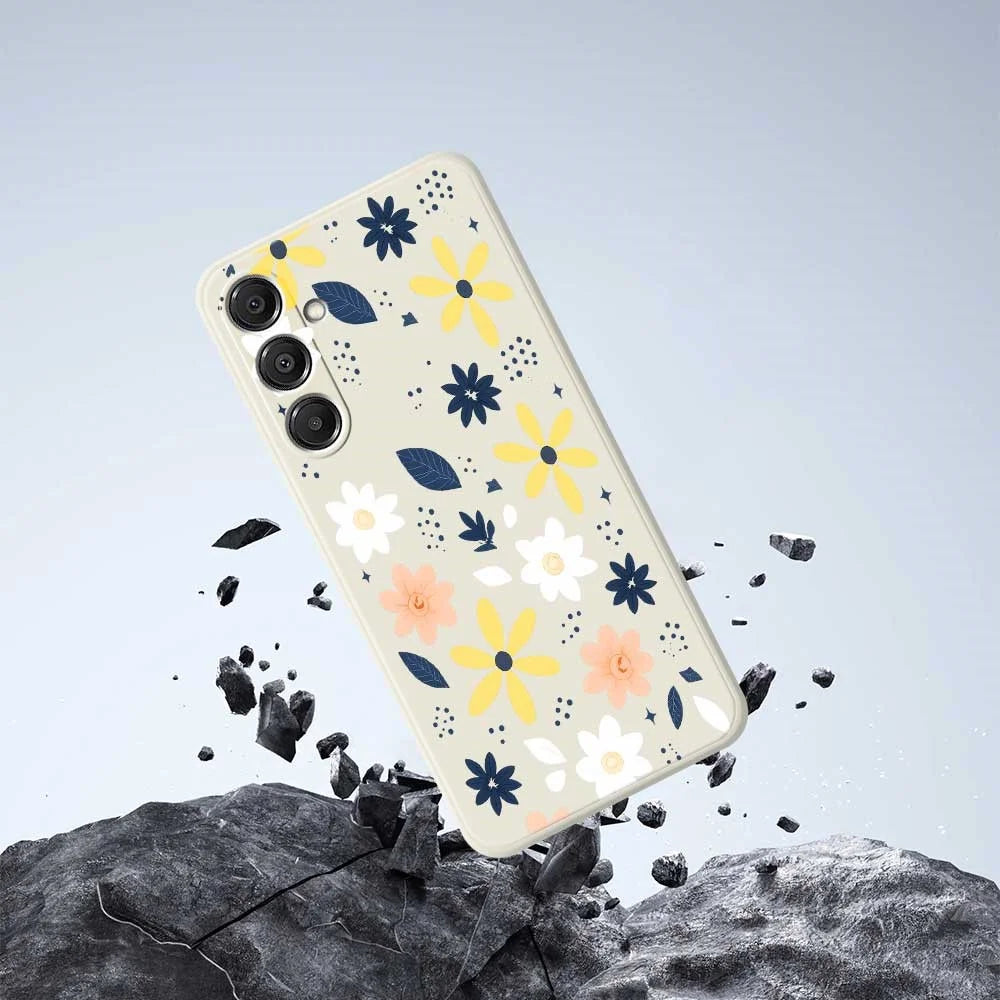 For Samsung Galaxy A16 5G  /  4G Case Colorful Floral Blue Leaves Pattern Printing Straight Edge TPU Phone Back Cover - Beige - 7