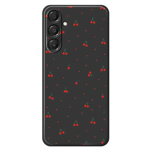For Samsung Galaxy A16 5G  /  4G Case Red Cherry Pattern Printing Straight Edge TPU Phone Back Cover - Black - 1
