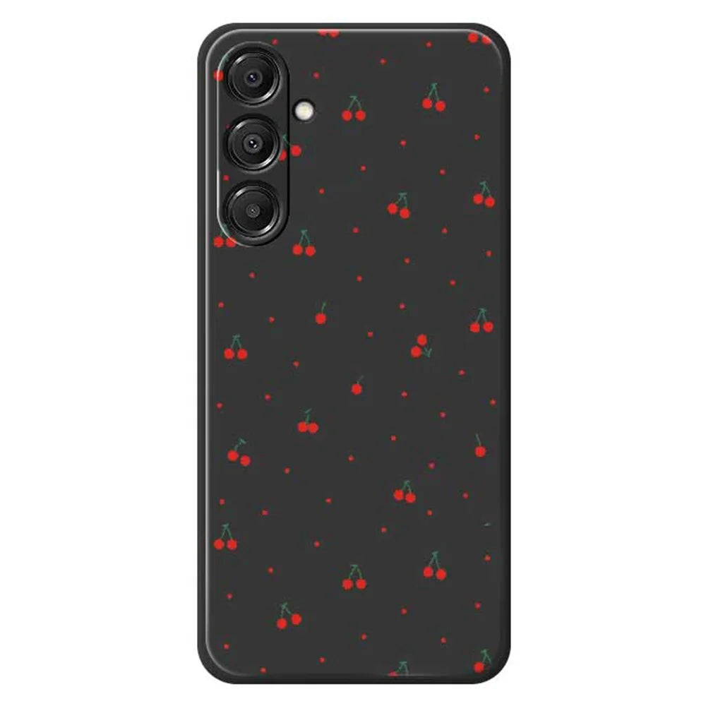 For Samsung Galaxy A16 5G  /  4G Case Red Cherry Pattern Printing Straight Edge TPU Phone Back Cover - Black - 1