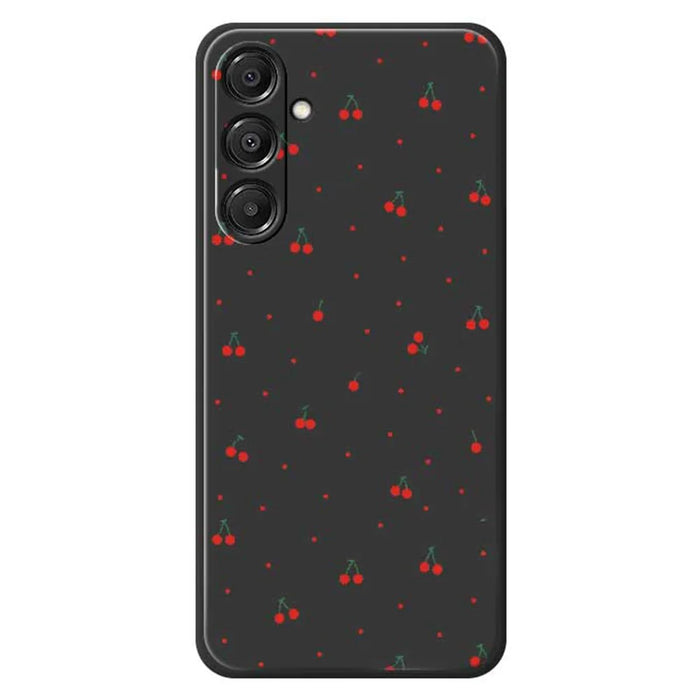 For Samsung Galaxy A16 5G  /  4G Case Red Cherry Pattern Printing Straight Edge TPU Phone Back Cover - Black - 1