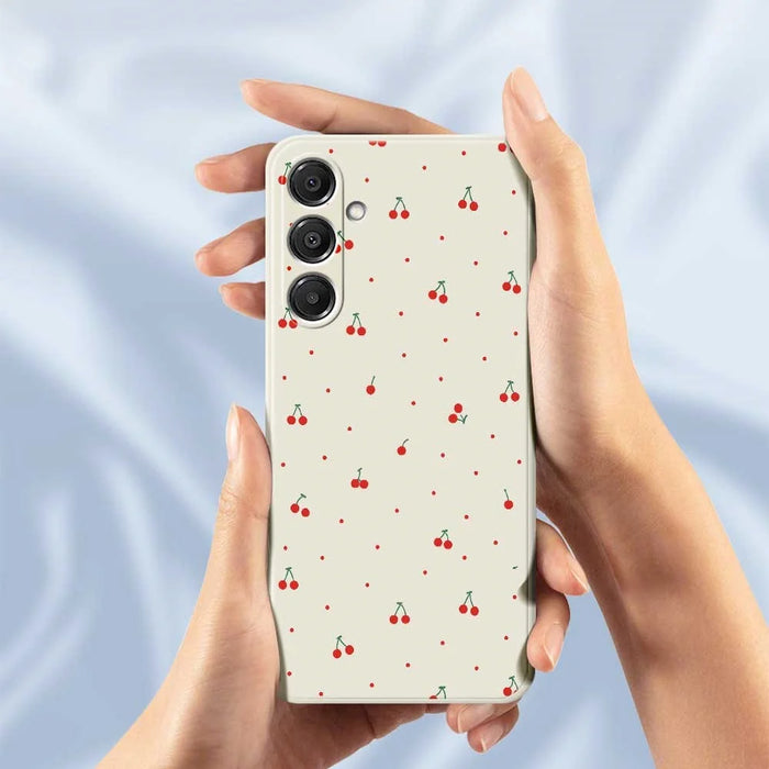 For Samsung Galaxy A16 5G  /  4G Case Red Cherry Pattern Printing Straight Edge TPU Phone Back Cover - Black - 4