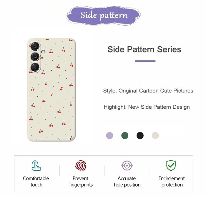 For Samsung Galaxy A16 5G  /  4G Case Red Cherry Pattern Printing Straight Edge TPU Phone Back Cover - Black - 7