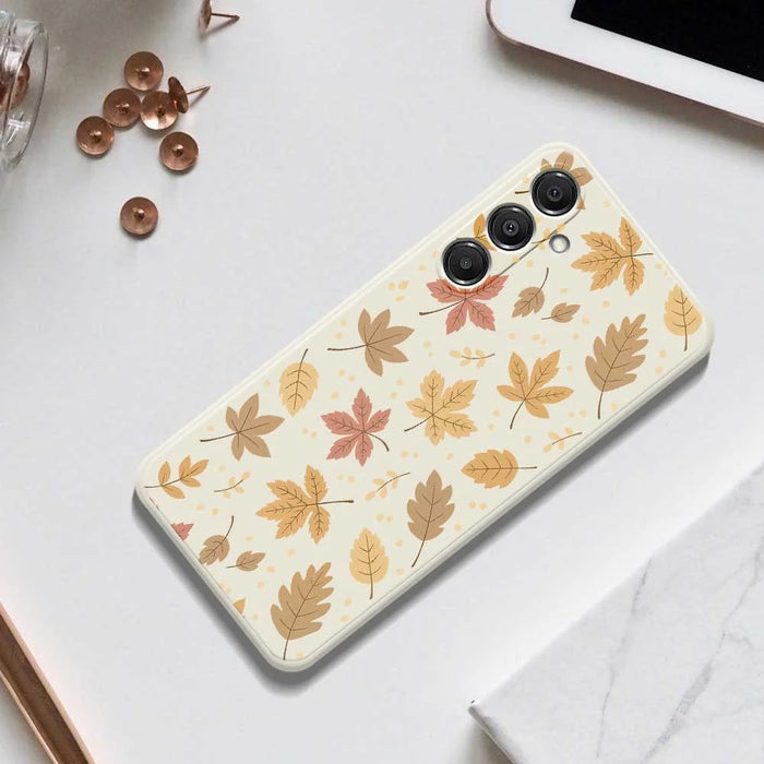 For Samsung Galaxy A16 5G  /  4G Case Leaves Pattern Printing Straight Edge TPU Phone Back Cover - Beige - 6