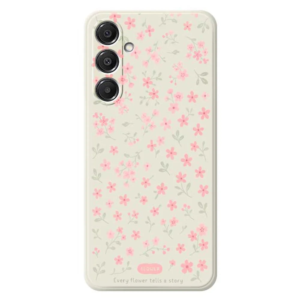 For Samsung Galaxy A16 5G  /  4G Case Pink Small Flowers Pattern Printing Straight Edge TPU Phone Back Cover - Beige - 1