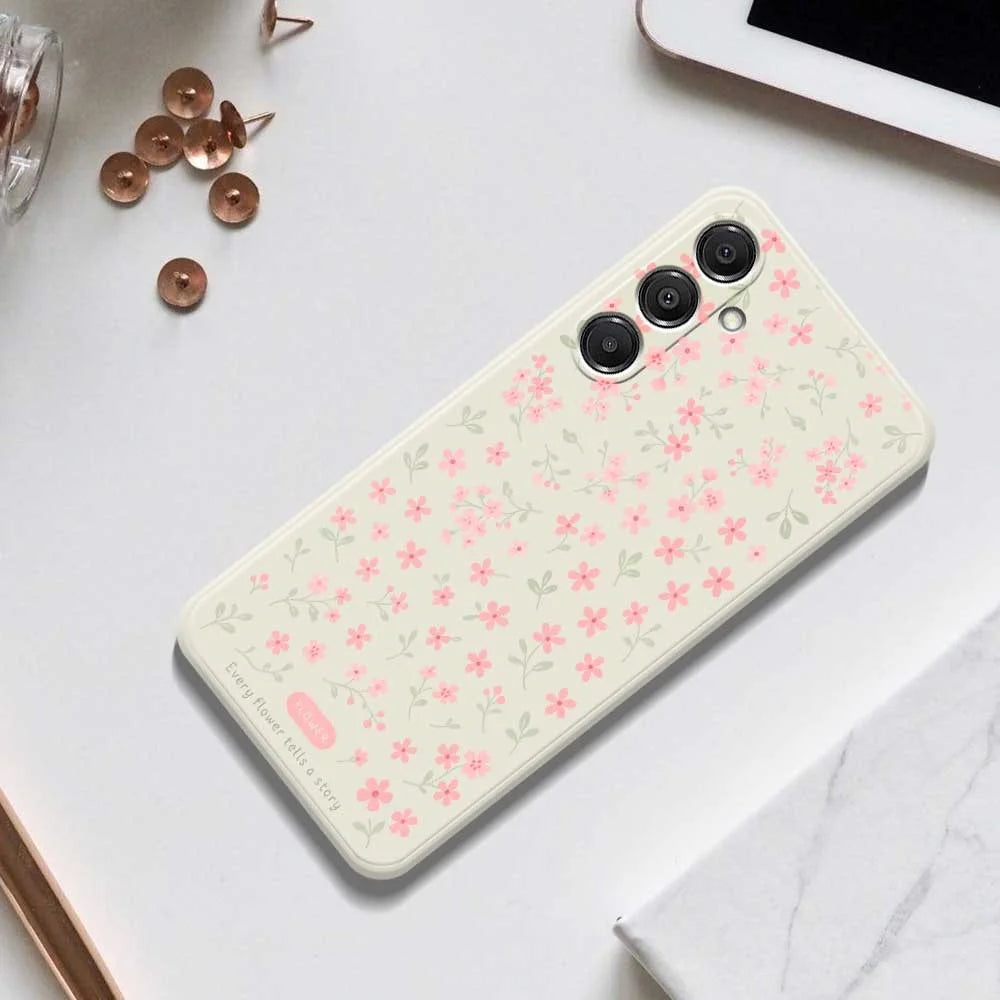 For Samsung Galaxy A16 5G  /  4G Case Pink Small Flowers Pattern Printing Straight Edge TPU Phone Back Cover - Beige - 6