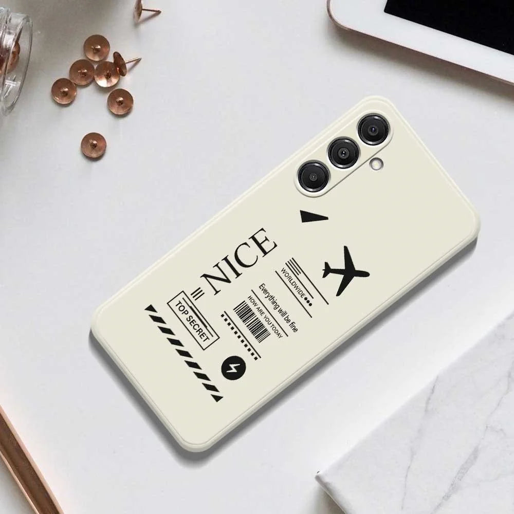 For Samsung Galaxy A16 5G  /  4G Case Boarding Ticket Pattern Printing Straight Edge TPU Phone Back Cover - Beige - 6