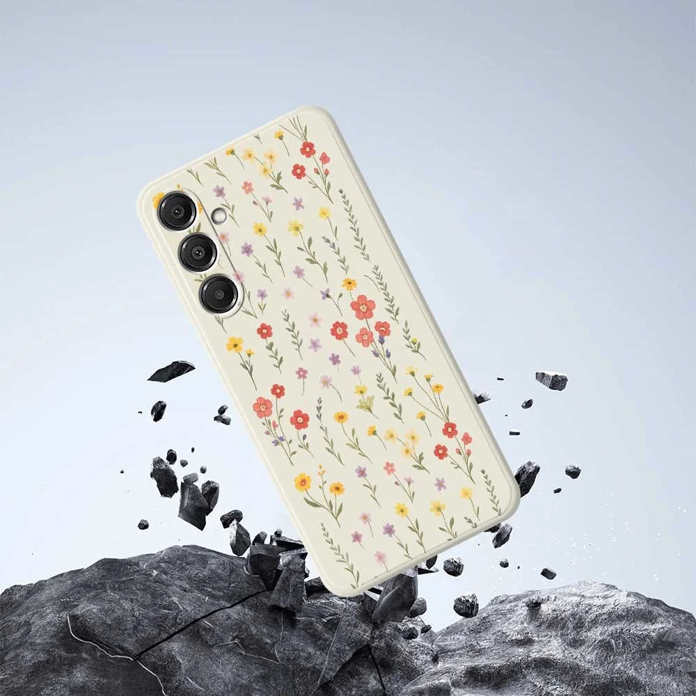 For Samsung Galaxy A16 5G  /  4G Case Flowers and Grass Pattern Printing Straight Edge TPU Phone Back Cover - Beige - 5