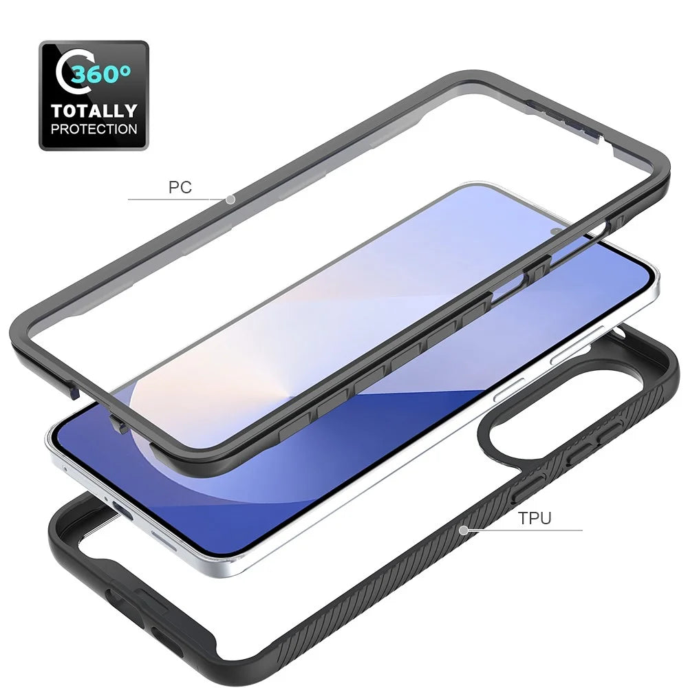 Clear Case for Samsung Galaxy S25 Edge PC + TPU Phone Back Cover with PET Screen Film - Black - 2