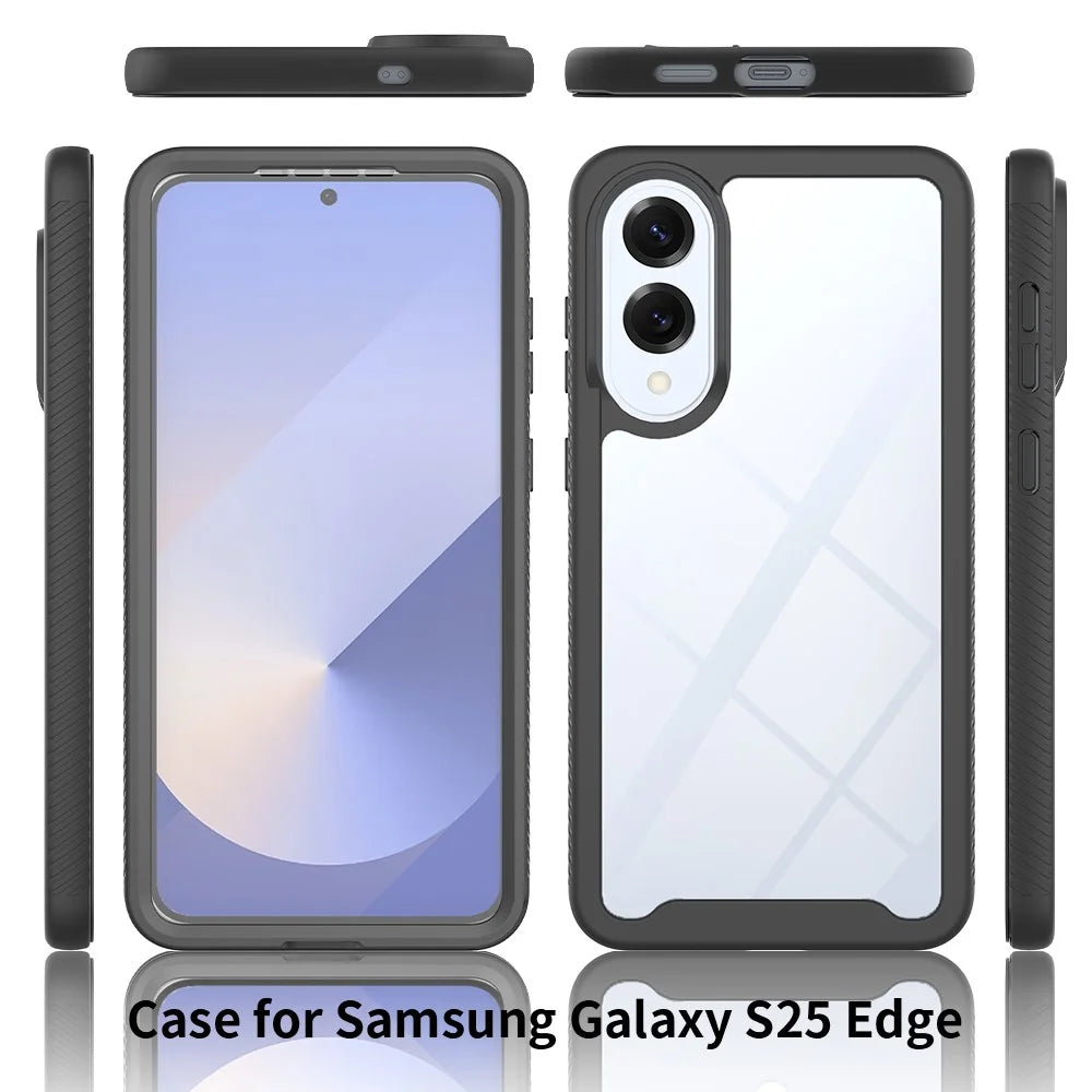 Clear Case for Samsung Galaxy S25 Edge PC + TPU Phone Back Cover with PET Screen Film - Black - 6