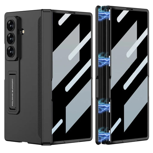 GKK For Samsung Galaxy Z Fold7 5G Case Kickstand Magnetic Folding PC Phone Cover with Privacy Front Screen Film - Black - 1