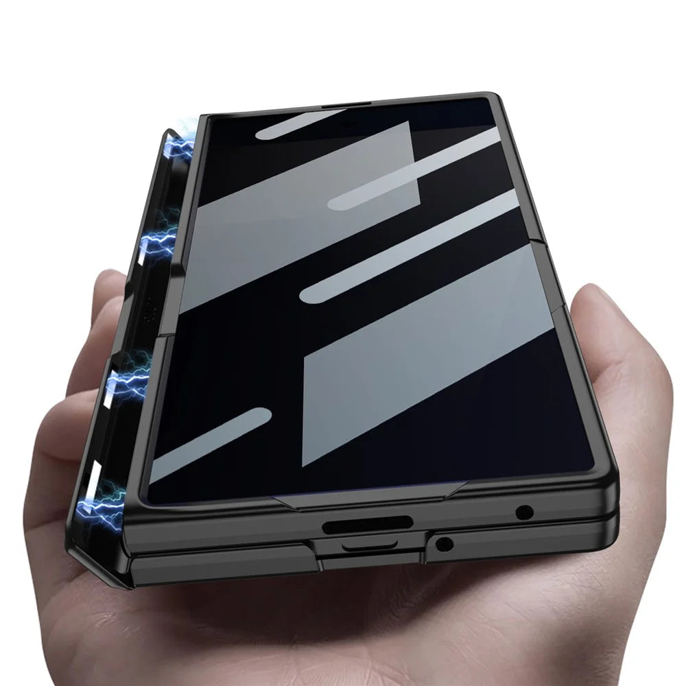 GKK For Samsung Galaxy Z Fold7 5G Case Kickstand Magnetic Folding PC Phone Cover with Privacy Front Screen Film - Black - 2
