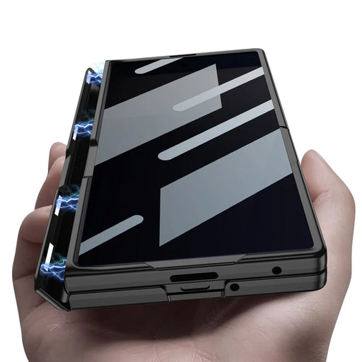 GKK For Samsung Galaxy Z Fold7 5G Case Kickstand Magnetic Folding PC Phone Cover with Privacy Front Screen Film - Black - 2