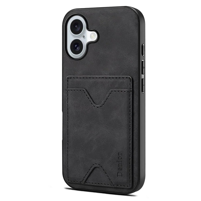 DENIOR For iPhone 17 Case Card Holder Kickstand Leather + PC + TPU Phone Cover - Black - 2