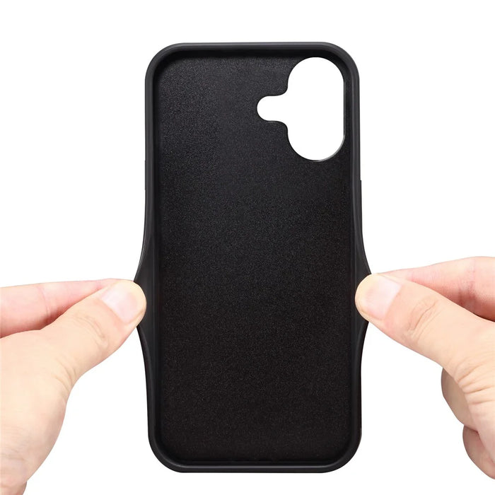 DENIOR For iPhone 17 Case Card Holder Kickstand Leather + PC + TPU Phone Cover - Black - 6