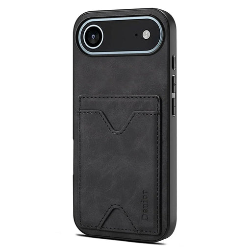 DENIOR For iPhone Air Case Card Holder Kickstand Leather + PC + TPU Phone Cover - Black - 2