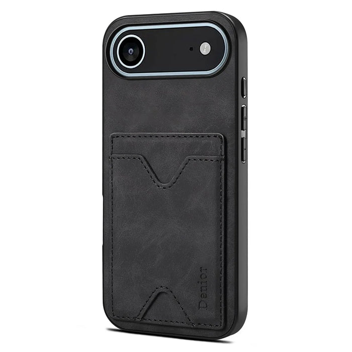 DENIOR For iPhone Air Case Card Holder Kickstand Leather + PC + TPU Phone Cover - Black - 2