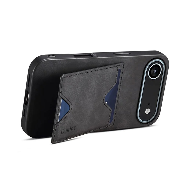 DENIOR For iPhone Air Case Card Holder Kickstand Leather + PC + TPU Phone Cover - Black - 4