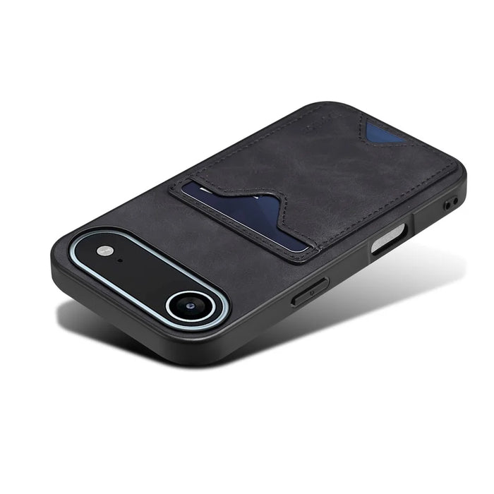 DENIOR For iPhone Air Case Card Holder Kickstand Leather + PC + TPU Phone Cover - Black - 5