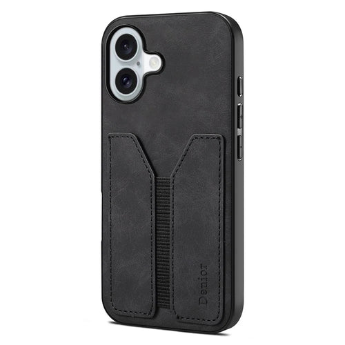 DENIOR For iPhone 17 Case Elastic Card Holder PU Leather + TPU + PC Phone Cover - Black - 1