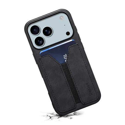 DENIOR For iPhone 17 Pro Max Case Elastic Card Holder PU Leather + TPU + PC Phone Cover - Black - 2