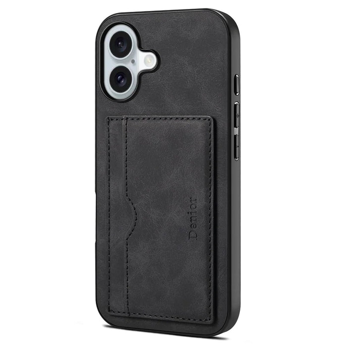 DENIOR For iPhone 17 Case Card Holder Kickstand Leather Phone Back Cover - Black - 1