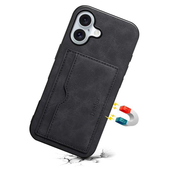 DENIOR For iPhone 17 Case Card Holder Kickstand Leather Phone Back Cover - Black - 2