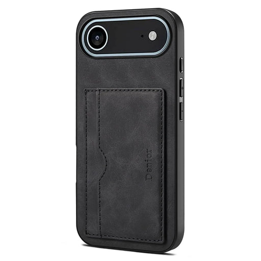 DENIOR For iPhone Air Case Card Holder Kickstand Leather Phone Back Cover - Black - 1