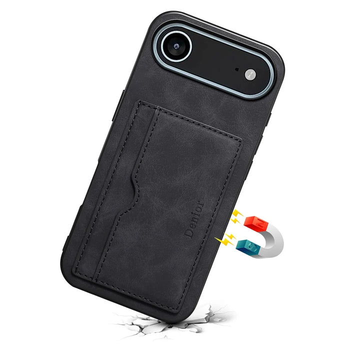 DENIOR For iPhone Air Case Card Holder Kickstand Leather Phone Back Cover - Black - 2