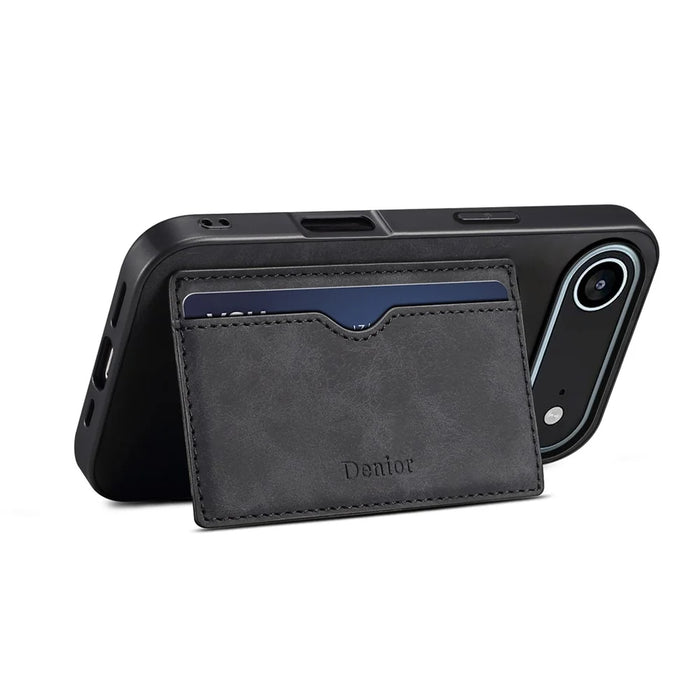 DENIOR For iPhone Air Case Card Holder Kickstand Leather Phone Back Cover - Black - 3