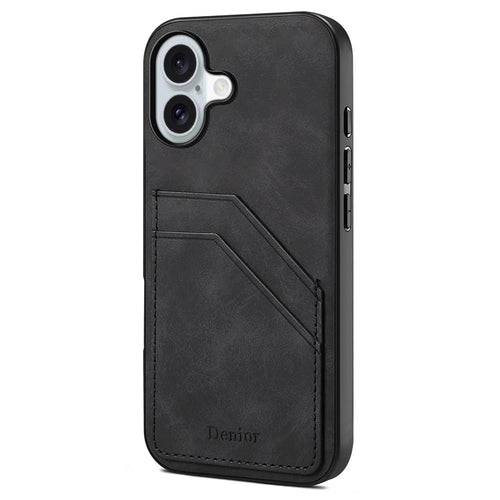 DENIOR For iPhone 17 Case Dual Card Slots PU Leather + TPU + PC Phone Cover - Black - 1